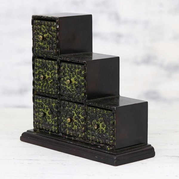 Alternate image for Chartreuse Green Embossed Aluminum on Wood Mini-Box Chartreuse Sextet