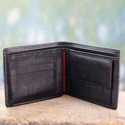 Alternate image for Black Leather Wallet for Men with Multiple Pockets Suave in Red