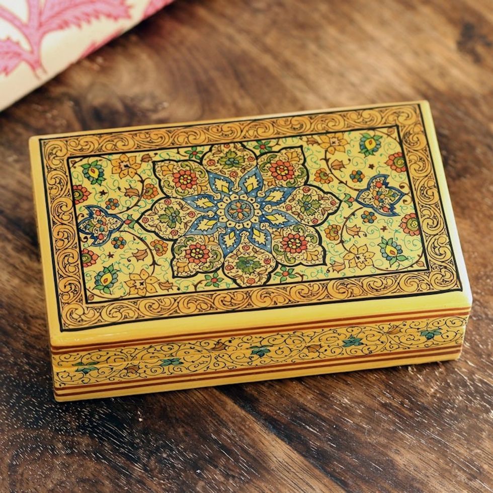 Hand Painted Papier Mache Decorative Floral Box 'Floral Nobility'