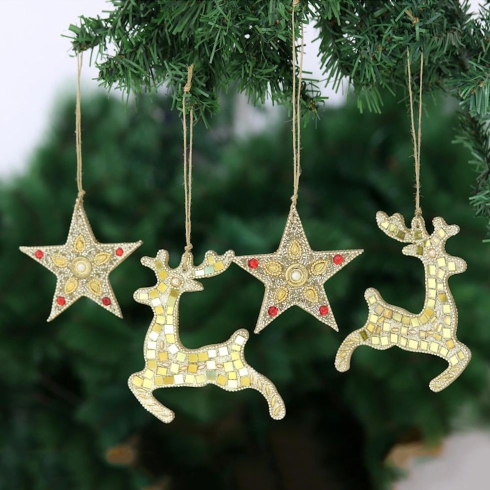 Reindeer and Star Ornaments Set of 4 'Dazzling Noel'