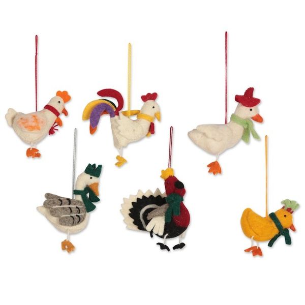 Alternate image for Handcrafted Wool Felt Chicken Geese Ornaments Set of 6 Fine Feathered Friends