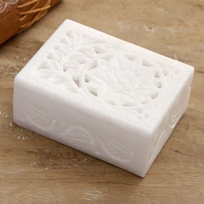 Alternate image for Handcrafted Alabaster Rectangular Jewelry Box from India Blooming Customs