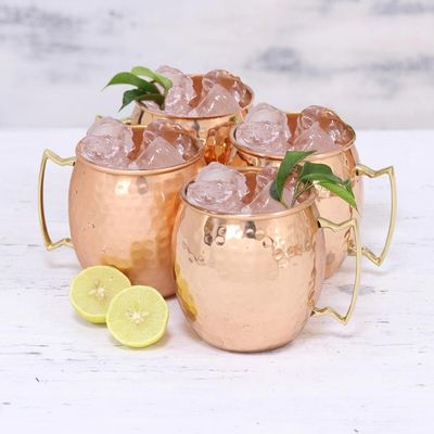 Alternate image for Set of Four Hand Crafted Copper and Brass Mugs from India Tavern Style