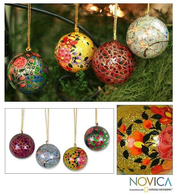 Alternate image for Collectible Christmas Papier Mache Bird Ornaments Set of 4 Joyful Melody