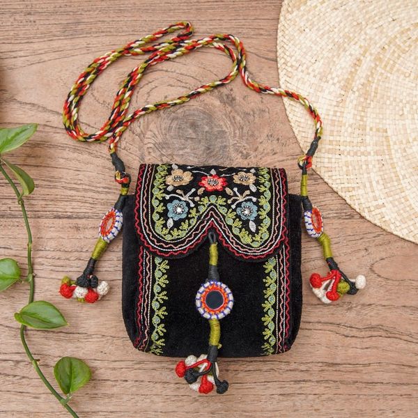 Alternate image for Floral Embroidered Sling in a Black Hue with Mirror Accents Dream Chaser