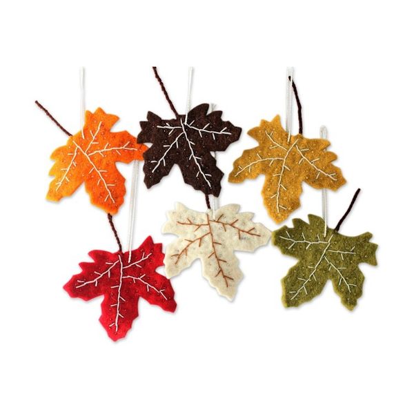 Alternate image for Handcrafted Holiday Leaf Ornaments from India Set of 6 Maple Glory