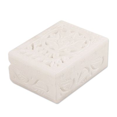 Alternate image for Handcrafted Alabaster Rectangular Jewelry Box from India Blooming Customs