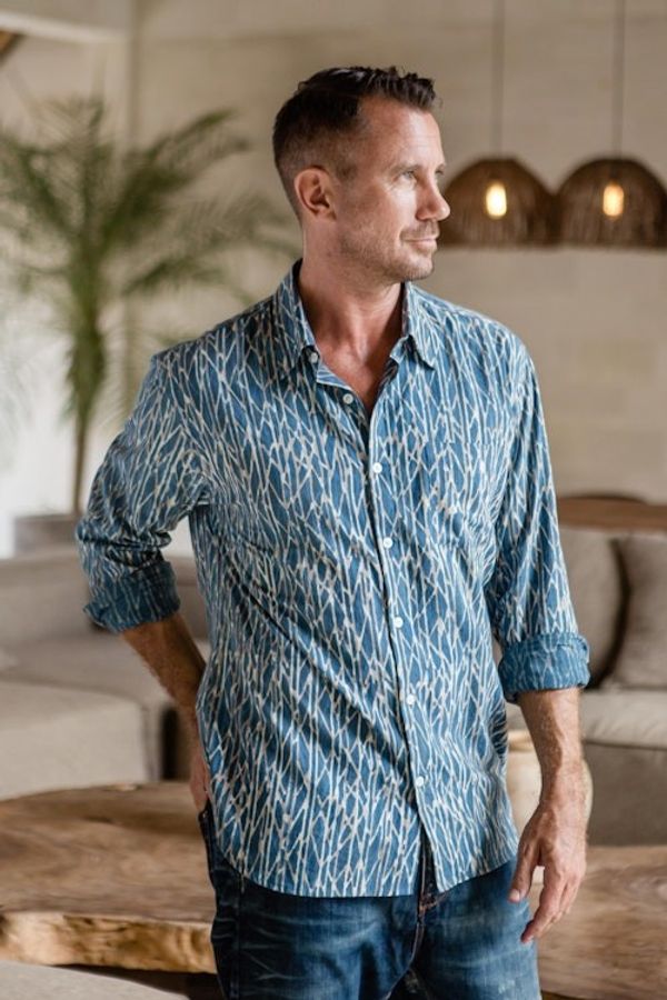 Alternate image for Mens Long-Sleeve Block-Printed Shirt from India Traditional Elegance