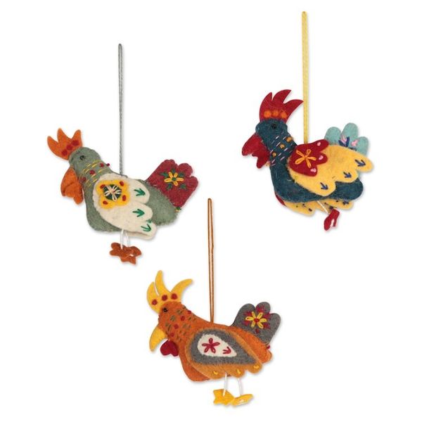 Alternate image for Handmade Wool Felt Ornaments Set of 3 Three French Hens