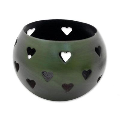 Alternate image for Hearth Themed Tealight Holders in Moss Green Pair Moss Green Hearts