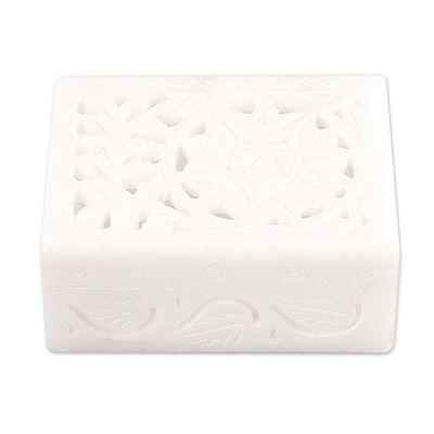 Alternate image for Handcrafted Alabaster Rectangular Jewelry Box from India Blooming Customs