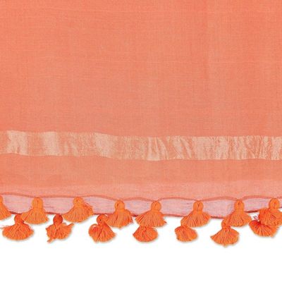 Alternate image for Ginger-Toned Cotton and Silk Blend Shawl with Tassels Ginger Pleasure