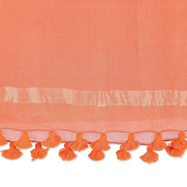 Alternate image for Ginger-Toned Cotton and Silk Blend Shawl with Tassels Ginger Pleasure