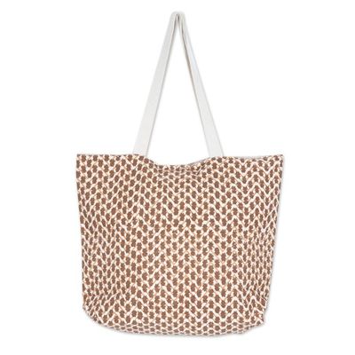 Alternate image for Cotton Tote Bag with Block-Printed Modern Design in Sepia Sepia Ties