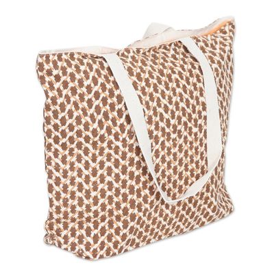 Alternate image for Cotton Tote Bag with Block-Printed Modern Design in Sepia Sepia Ties