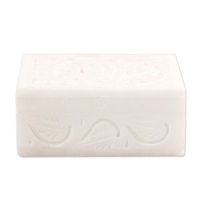 Alternate image for Handcrafted Alabaster Rectangular Jewelry Box from India Blooming Customs