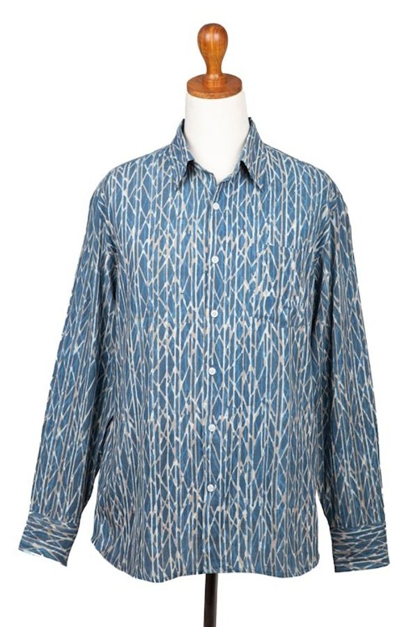 Alternate image for Mens Long-Sleeve Block-Printed Shirt from India Traditional Elegance