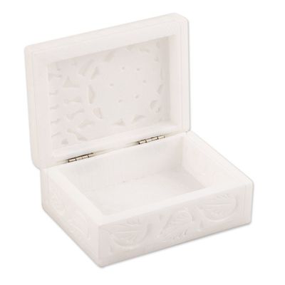 Alternate image for Handcrafted Alabaster Rectangular Jewelry Box from India Blooming Customs