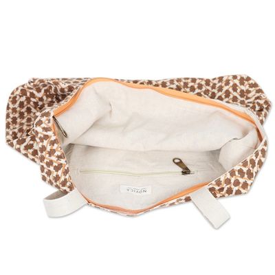 Alternate image for Cotton Tote Bag with Block-Printed Modern Design in Sepia Sepia Ties