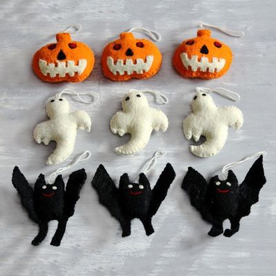 Alternate image for Wool Felt Halloween Ornaments from India Set of 9 Halloween Charm