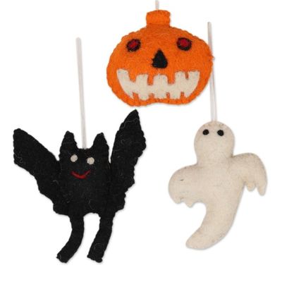 Alternate image for Wool Felt Halloween Ornaments from India Set of 9 Halloween Charm