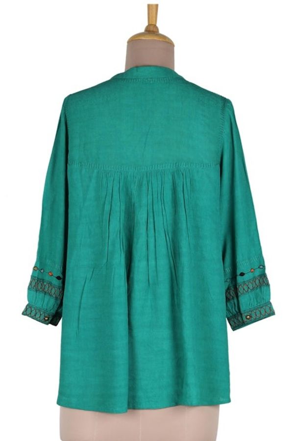 Alternate image for Embroidered Green Viscose Tunic Viridian Beauty