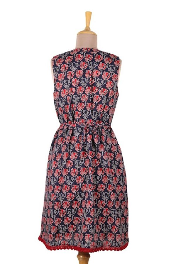 Alternate image for Blue and Red Print A-Line Cotton Dress Tulip Delight