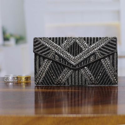 Alternate image for Metallic and Black Beaded Evening Handbag from India Gleaming Glamour