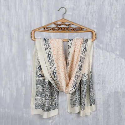 Alternate image for Block-Printed Geometric Silk Wrap Scarf from India Modern Beauty