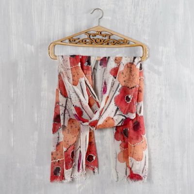 Alternate image for Red and Orange Floral Wool Shawl from India Morning Allure