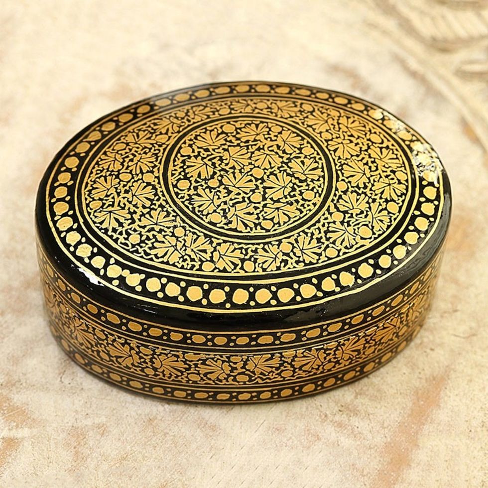 Exquisite Black and Gold Decorative Box 'Kashmir Opulence'