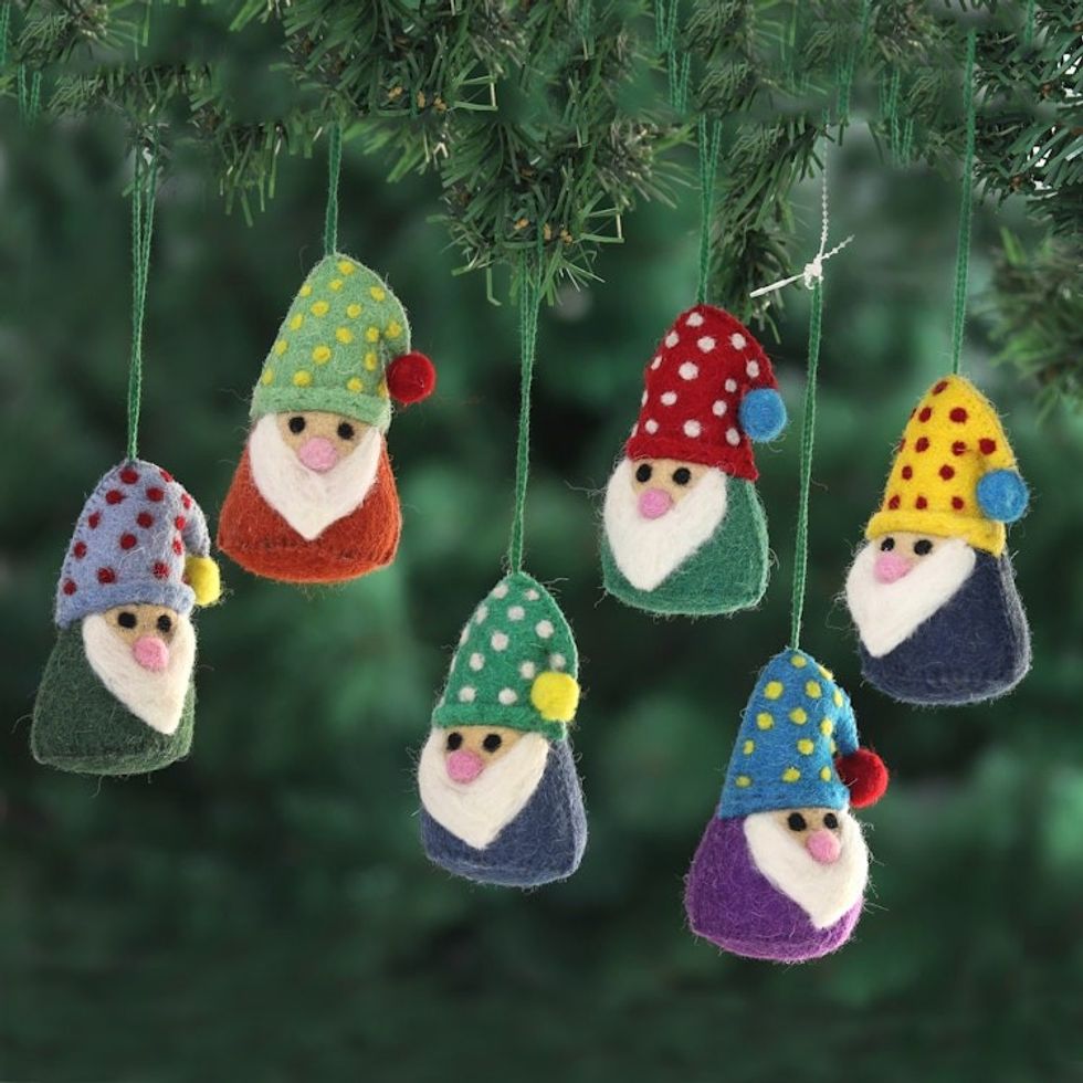 Wool Felt Holiday Ornaments Set of 6 'Nordic Gnomes'