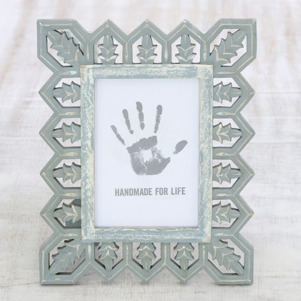 Alternate image for Light Grey Distressed Hand Carved Mango Wood Photo Frame 5x7 Garden Gate