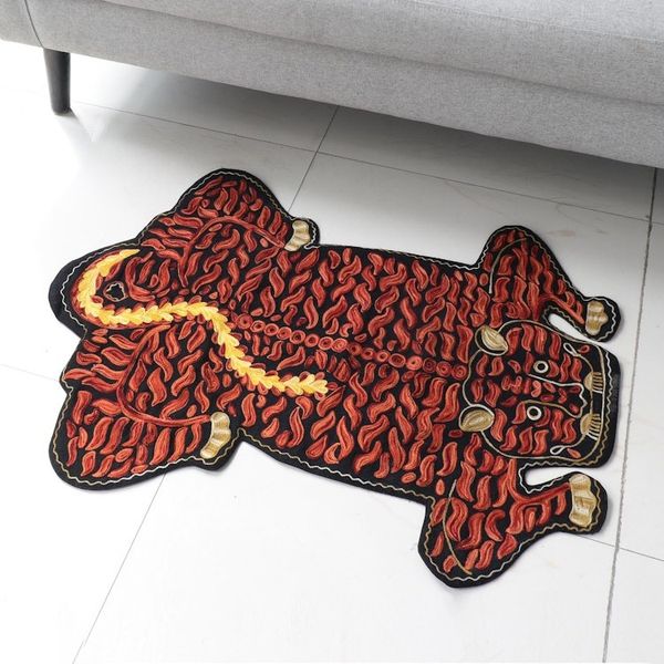 Alternate image for Chain Stitch Wool and Cotton Tiger Rug Crouching Tiger