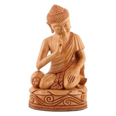 Alternate image for World Peace Project Wood Sculpture Hand-Carved in India Buddha in Peace