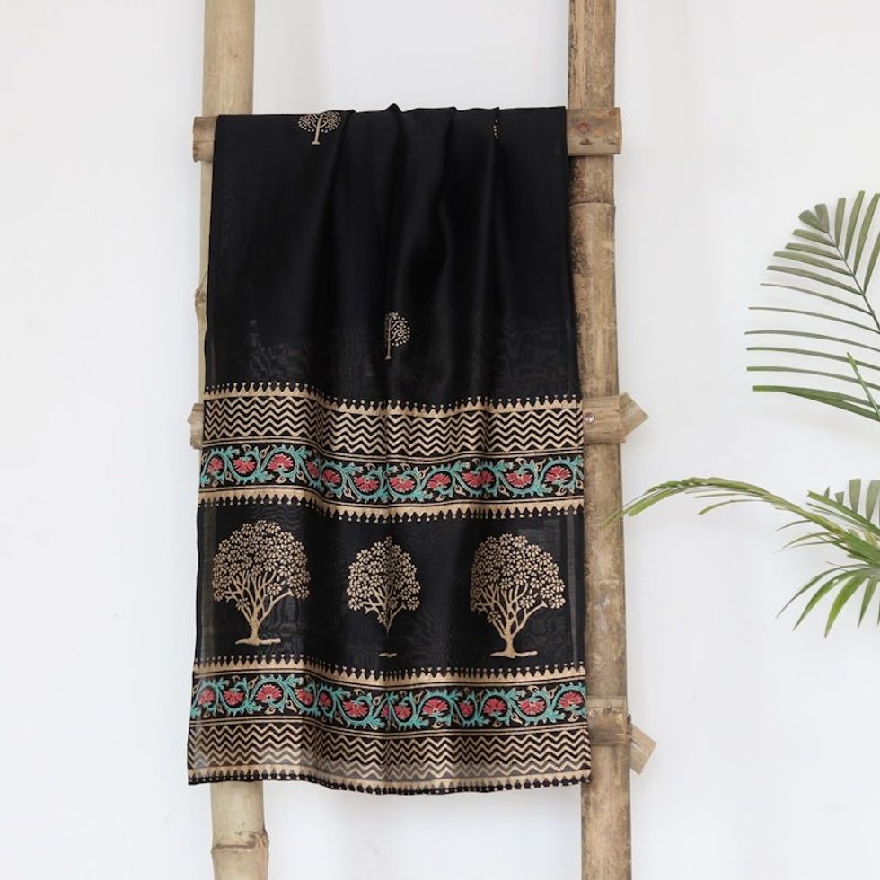 Hand-Woven Cotton and Silk Shawl 'Dark Dreams'