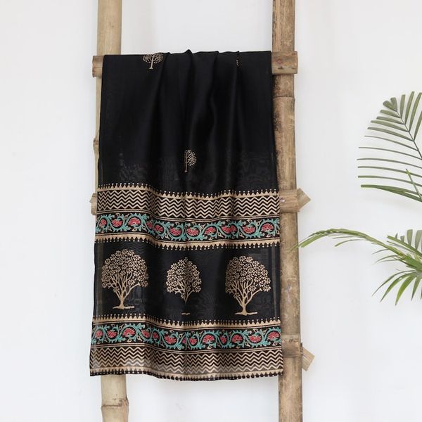 Alternate image for Hand-Woven Cotton and Silk Shawl Dark Dreams