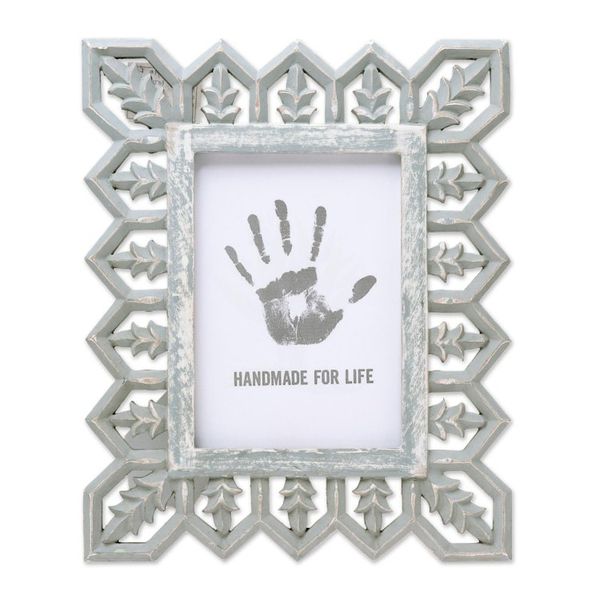 Alternate image for Light Grey Distressed Hand Carved Mango Wood Photo Frame 5x7 Garden Gate