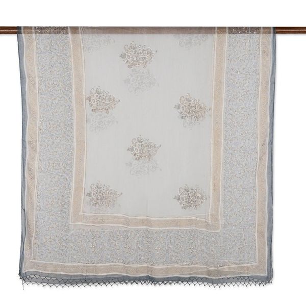 Alternate image for Block-Printed Paisley-Motif Viscose Shawl Grey Paisley