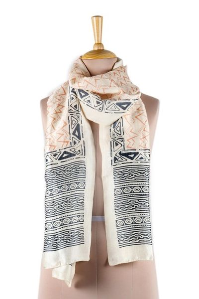 Alternate image for Block-Printed Geometric Silk Wrap Scarf from India Modern Beauty