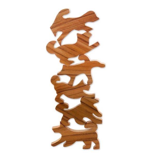 Alternate image for Hand Made Teak Dog-Themed Stacking Game 6 Pieces Ninja Dogs