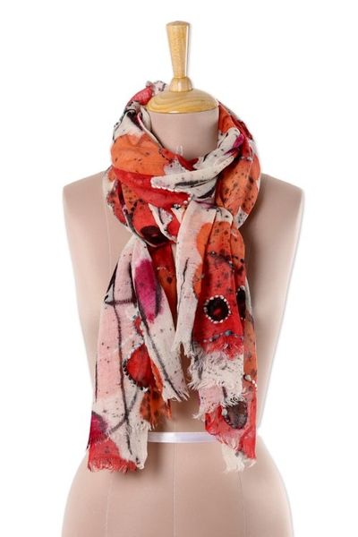 Alternate image for Red and Orange Floral Wool Shawl from India Morning Allure