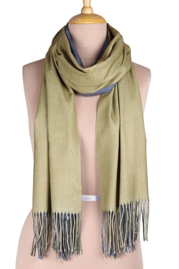 Alternate image for Reversible Indian Cashmere Wool Blue and Green Shawl Dual Delight