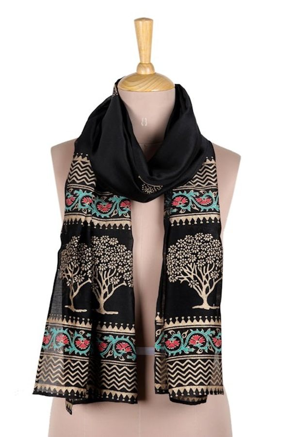 Alternate image for Hand-Woven Cotton and Silk Shawl Dark Dreams
