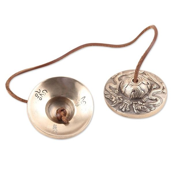 Alternate image for Leather-Accented Brass Meditation Cymbals Safe and Sound