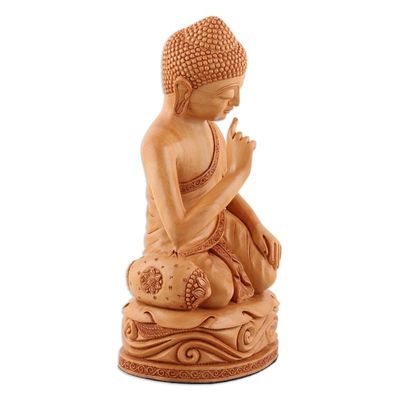 Alternate image for World Peace Project Wood Sculpture Hand-Carved in India Buddha in Peace