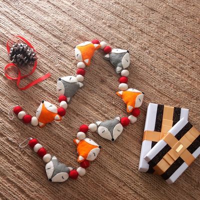 Alternate image for Fox-Themed Red and White Wool Felt Garland from India Fox Spirit