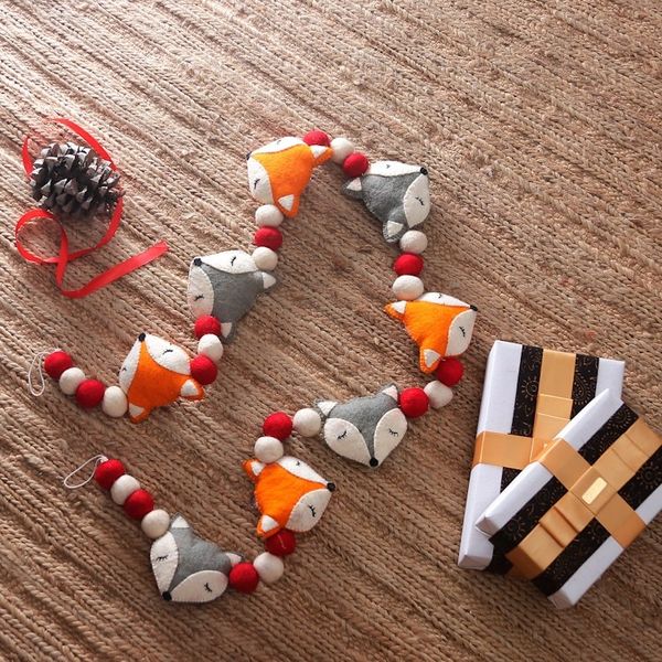 Alternate image for Fox-Themed Red and White Wool Felt Garland from India Fox Spirit
