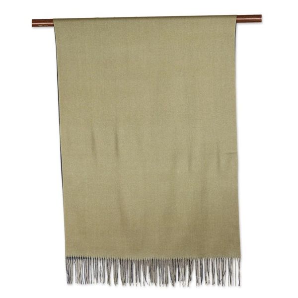 Alternate image for Reversible Indian Cashmere Wool Blue and Green Shawl Dual Delight
