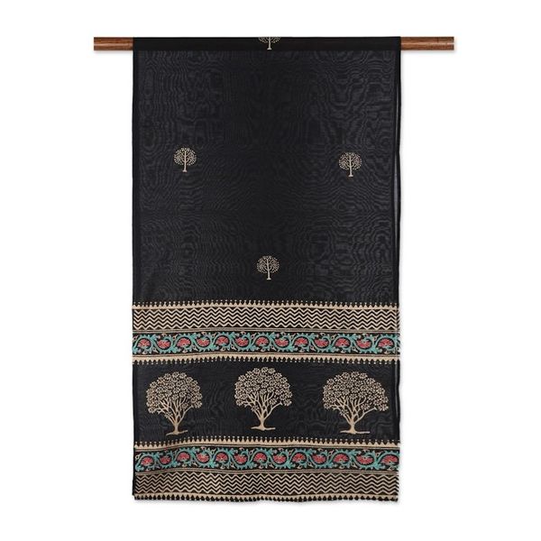 Alternate image for Hand-Woven Cotton and Silk Shawl Dark Dreams